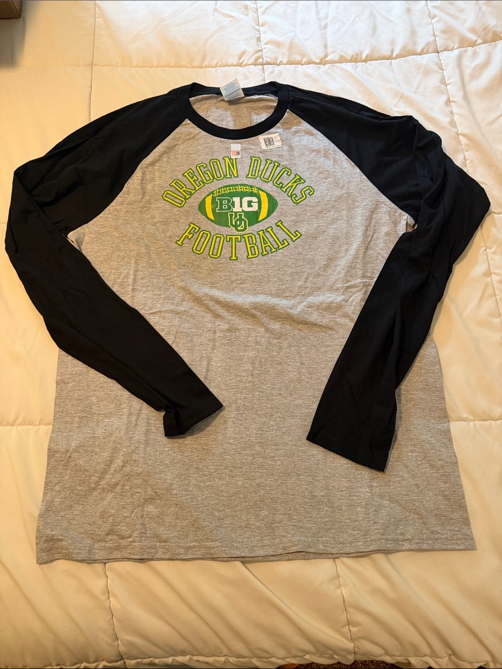 Oregon Ducks Football Raglan Long Sleeve Shirt - Gray/Black